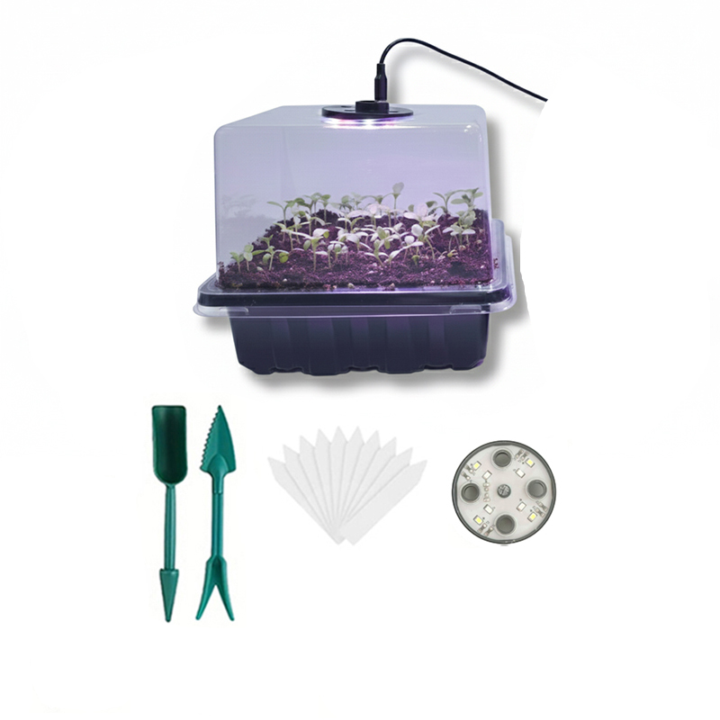 Seed Starter Tray - 1/2/3パック 12/24/36セル種子発芽トレイ、8個のLED育成ライトと湿度ドーム付き、室内植物スターターセット