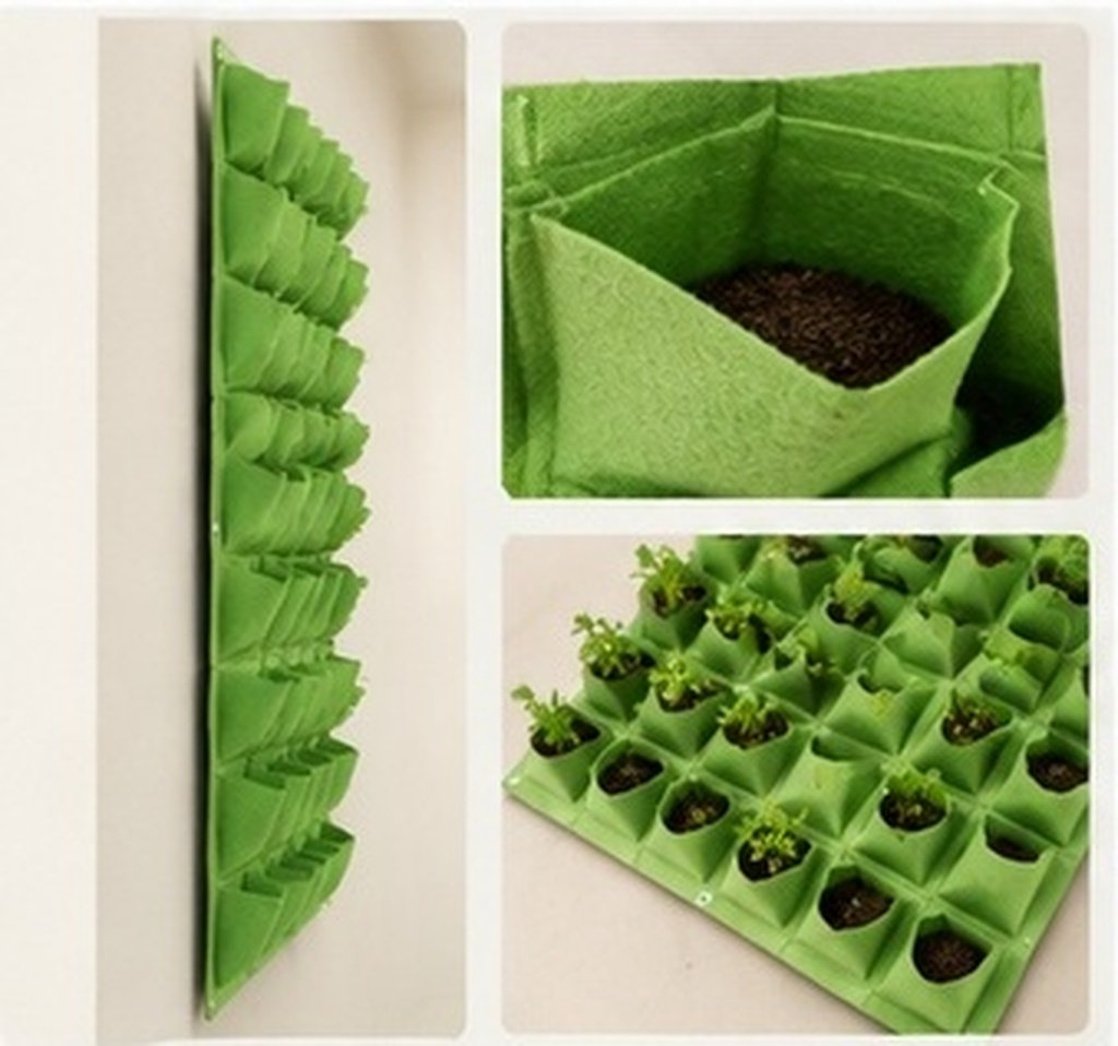 Vertical Planter - 64ポケットの壁掛け式プランティングポーチ。不織布フェルト製で、屋内・屋外の垂直庭園や、野菜や花の栽培に最適。