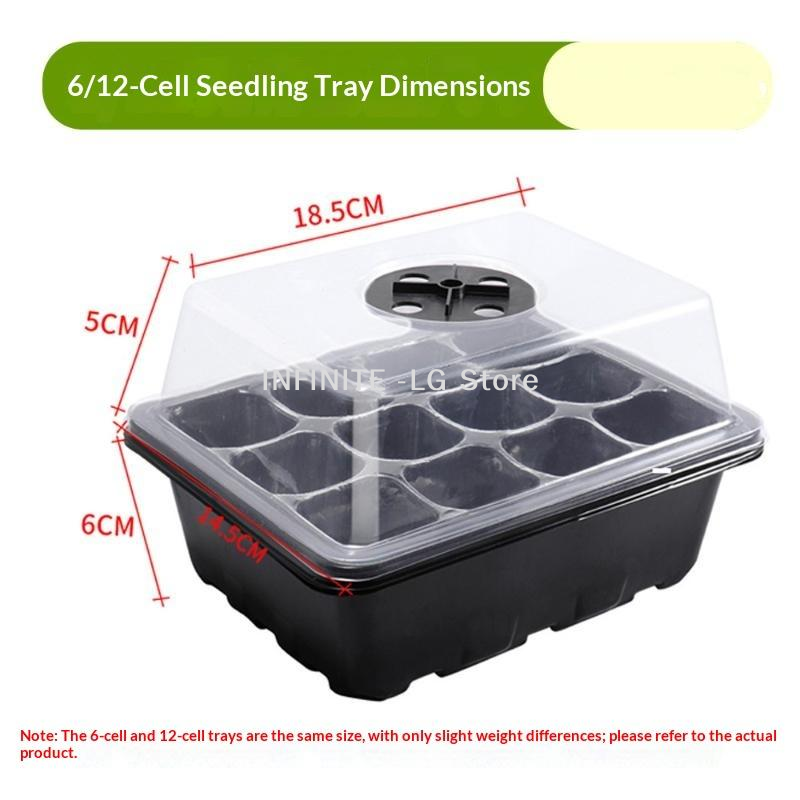 Seed Starter Tray - 6/12セル式の家庭用育苗トレイ。育苗用ライト、発芽キット、湿度調整可能なドーム付き。ガーデニング用。
