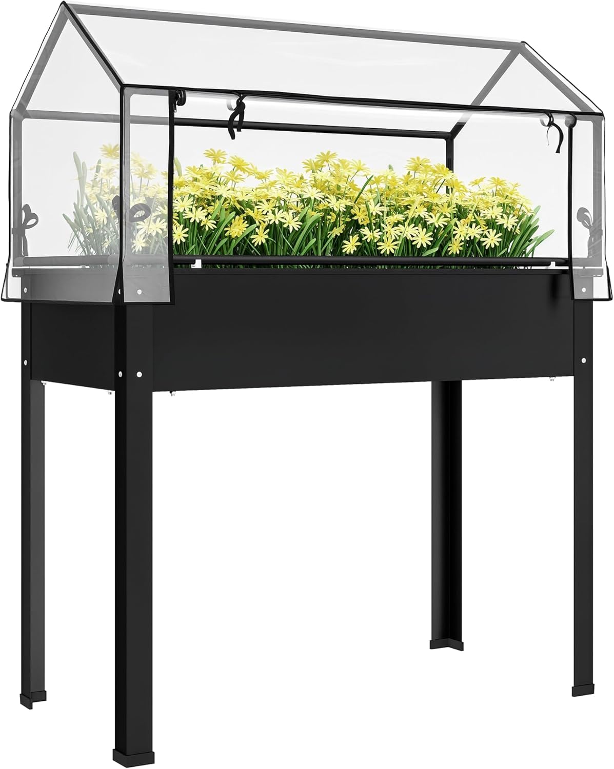 屋外用 - 黒色の高床式菜園、跳ね上げ式温室カバー、脚、排水 - Raised Garden Bed のレビューと価格