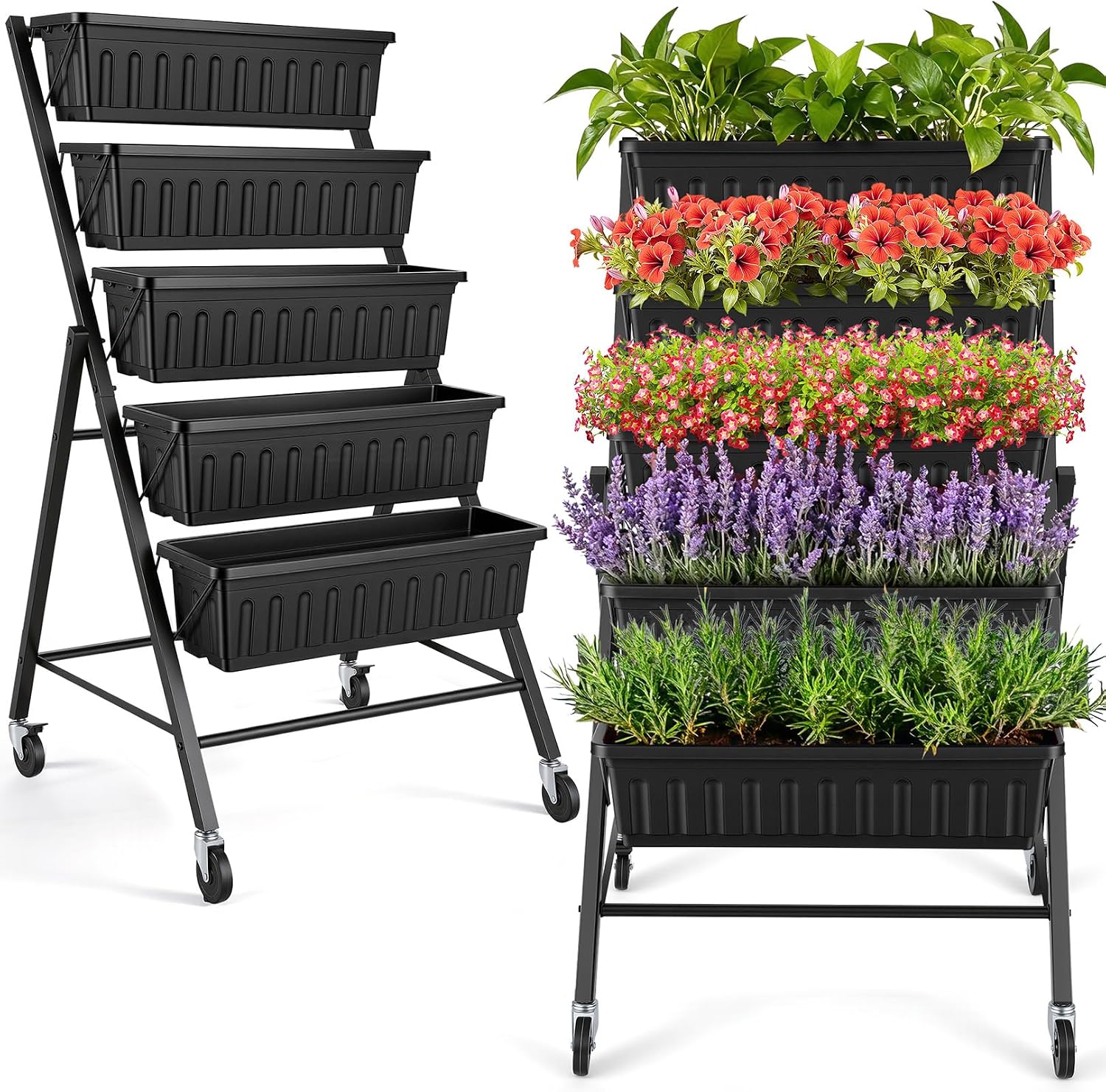 車輪付き垂直型高床式菜園、5段式高床プランターボックスセット - Vertical Planter のレビューと価格
