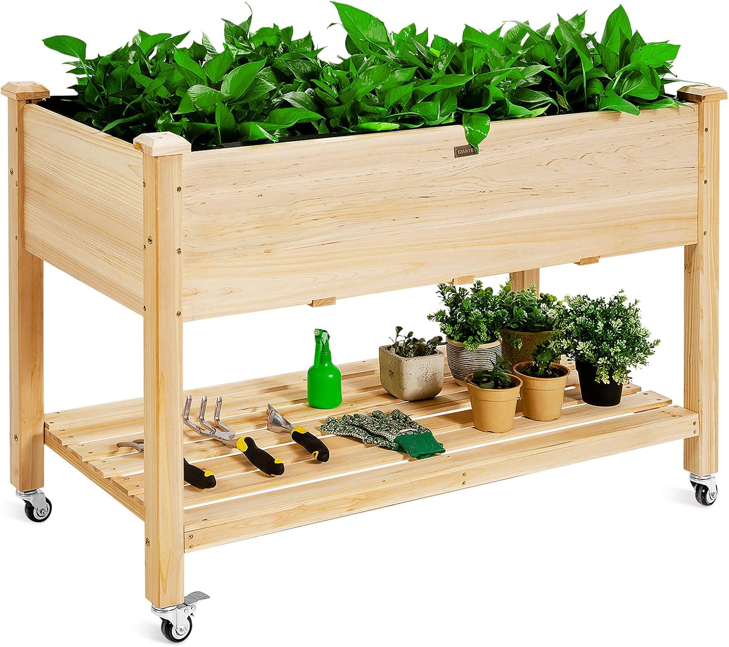 木製の車輪付き高床式菜園（裏庭やパティオ用）、ブラウン、ライ - Raised Garden Bed のレビューと価格